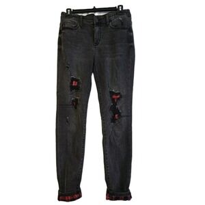 Judy Blue Skinny Jeans Womens 7/28 Black Plaid Distressed Flannel‎ Lined Grunge